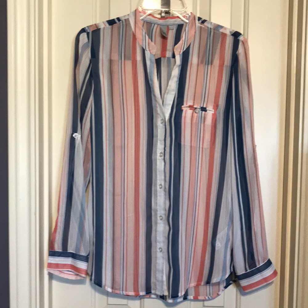 Striped Long Sleeve Button-Up Blouse Kut from the Kloth S